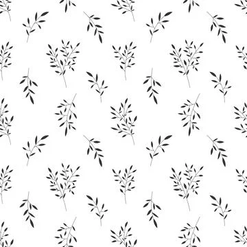 Leaf branch twig seamless pattern black silhouette Stock Illustration
