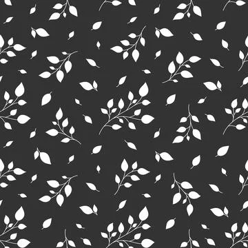 Leaf branch twig seamless pattern stamp silhouette Stock Illustration