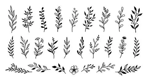 Leaf branch wreath rustic set Stock Illustration