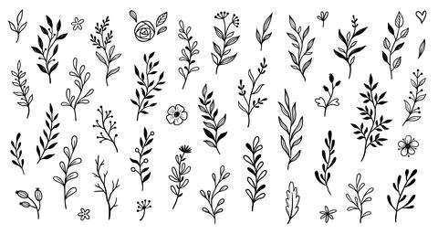 Leaf branch wreath rustic set Stock Illustration