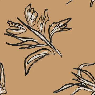 Leaf brushstroke textile pattern design in brown for fashion and home textile Stock Illustration
