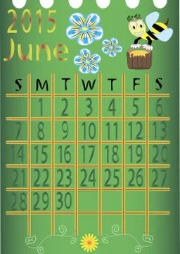Leaf calendar for 2015. June . vector Stock Illustration