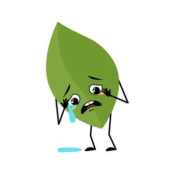 Leaf character with crying and tears emotion Stock Illustration