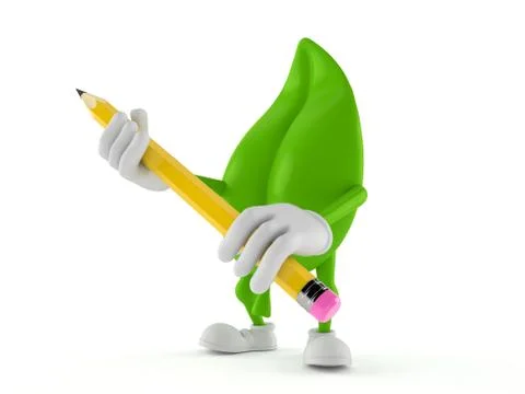 Leaf character holding pencil Illustrazione stock