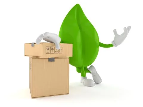 Leaf character with stack of boxes 스톡 일러스트