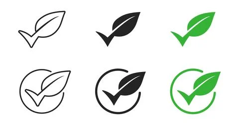 Leaf checkmark icon. Organic tick symbol. Ecology approved check mark. Natu.. Stock Illustration