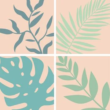 Leaf close-ups on a light background tropical collection set Stock Illustration