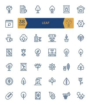 Leaf Display Perfect Vector Set with 42 High Resolution Regular Line Icons Stock Illustration