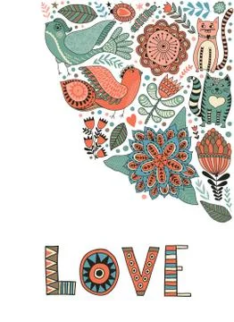 Leaf doodle elements, illustration made of flowers and herbs Ilustración de archivo