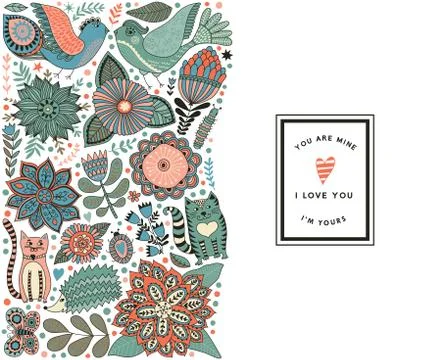 Leaf doodle elements, illustration made of flowers and herbs Stock Illustration