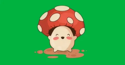 Leaf drifting on clear backdrop causing mushroom creature hopping and dancing Stock Footage 317456507