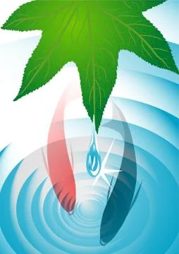 Leaf with drops and fish Stock Illustration