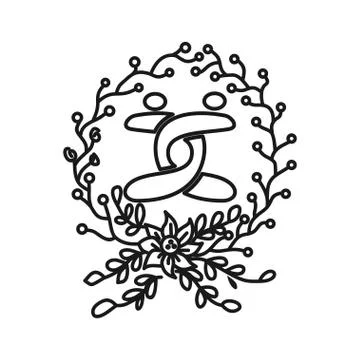 Leaf emblem Commitment Teamwork Together Outline Logo Stock Illustration