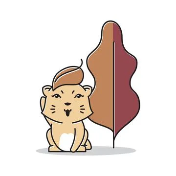 Leaf Fall Cat Kitten Autumn Season Cartoon Stock Illustration