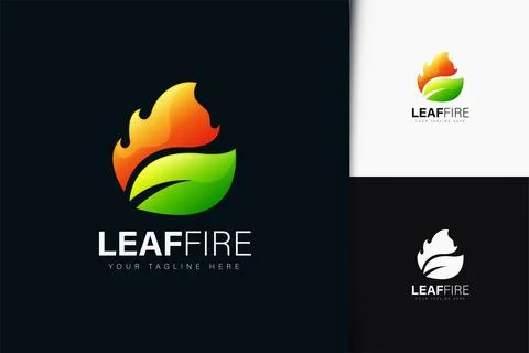 Leaf fire logo design with gradient Stock Illustration