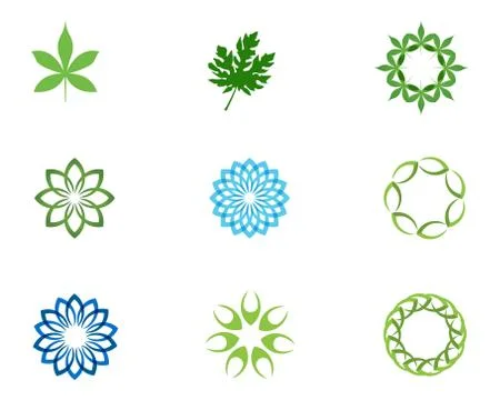 Leaf floral patterns logo and symbols on a white background Stock Illustration