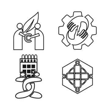 Leaf gear calendar Commitment Teamwork Together Outline Logo Stockillustratie