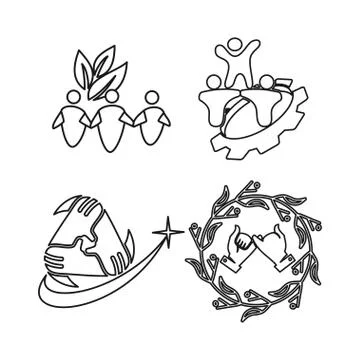 Leaf gear leaf star Commitment Teamwork Together Outline Logo Stockillustratie