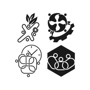 Leaf gear time Commitment Teamwork Together Black Logo Stock Illustration