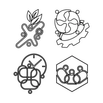 Leaf gear time Commitment Teamwork Together Outline Logo Stock Illustration