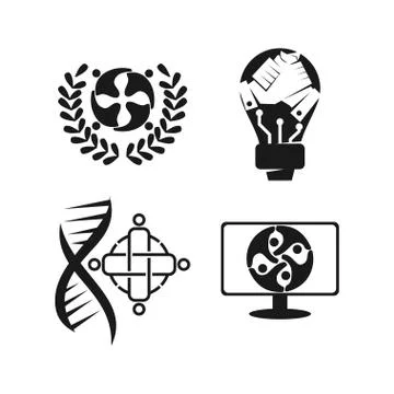 Leaf genetic bulb Commitment Teamwork Together Black Logo Illustrazione stock