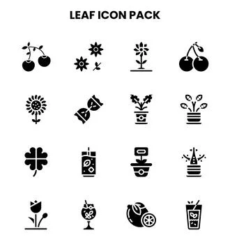 Leaf Glyph Collection Icons Pack Stock Illustration