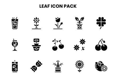 Leaf Glyph Icons Pack 스톡 일러스트