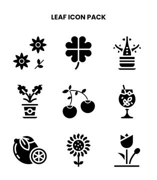 Leaf Glyph Set Icons Pack Stock Illustration
