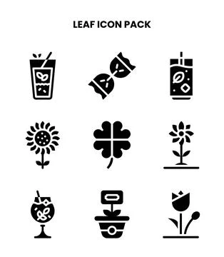 Leaf Glyph Vector Icons Pack Illustrazione stock