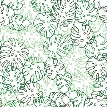 Leaf green outline seamless pattern Stock Illustration