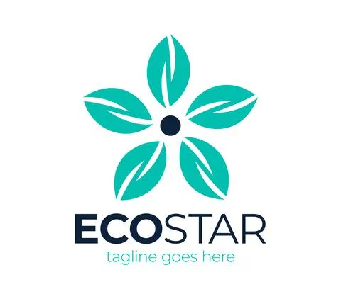 Leaf Green Star Icon Vector Logo Design Template. Green Leaves Star Flower Lo Illustrazione stock