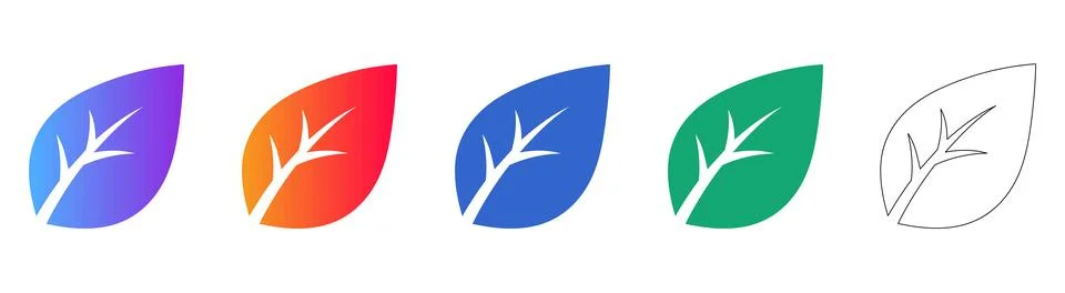 Leaf Growth Icons in Gradient and Line Art 스톡 일러스트