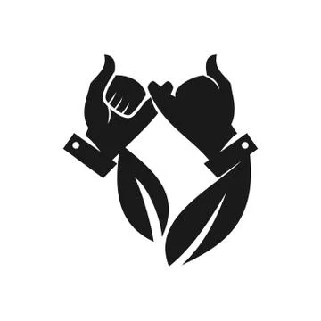 Leaf with Hand Commitment Teamwork Together Black Logo Stock Illustration