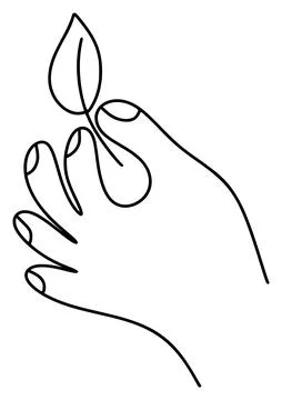 Leaf in hand doodle icon. Simple line vector illustration for children book, web Stockillustratie