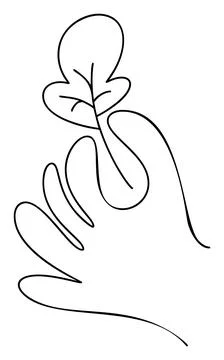 Leaf in hand doodle icon. Simple line vector illustration for children book, web 스톡 일러스트
