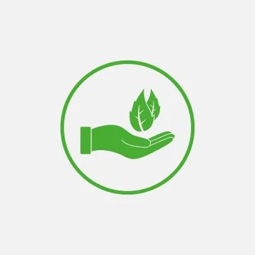 Leaf in hand icon. Vector illustration, flat design Ilustración de archivo