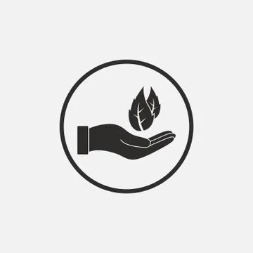 Leaf in hand icon. Vector illustration, flat design Stock Illustration