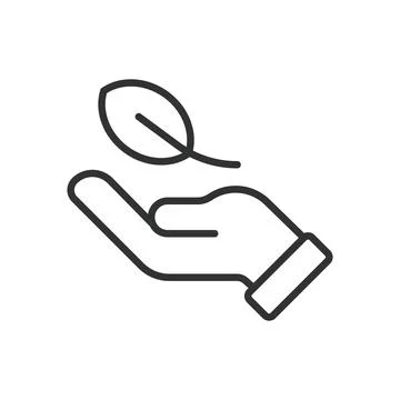 Leaf on a hand, in line design. Leaf, hand, nature, ecology on white background イラスト素材