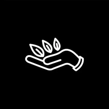 Leaf in Hand Line Icon On Black Background. Black Flat Style Vector Illustrat Stock Illustration