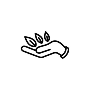 Leaf in Hand Line Icon In Flat Style Vector For App, UI, Websites. Black Icon Stock Illustration