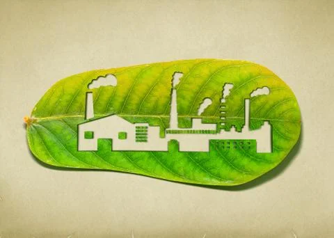 The leaf that has been punched into the shape of an industrial plant, Factory Stock-Fotos