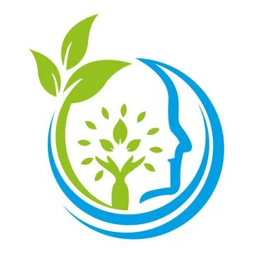 Leaf Head Eco Mind Nature Wellness Logo Vector Template Design Illustrazione stock