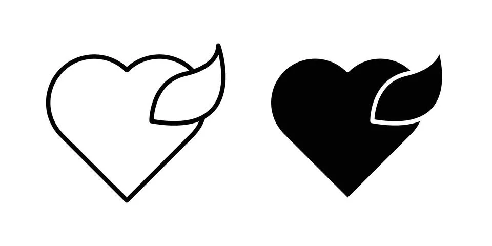 Leaf heart icon silhouette vector set. thin line pack イラスト素材