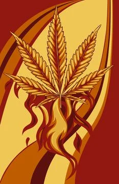 Leaf of hemp from red flame vector illustration Illustrazione stock