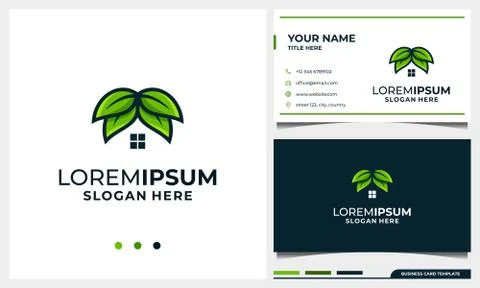 Leaf with home logo design concept and business card template Stock Illustration