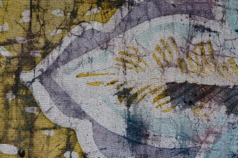 Leaf, hot batik, background texture, handmade on silk, abstract surrealism Stock Illustration