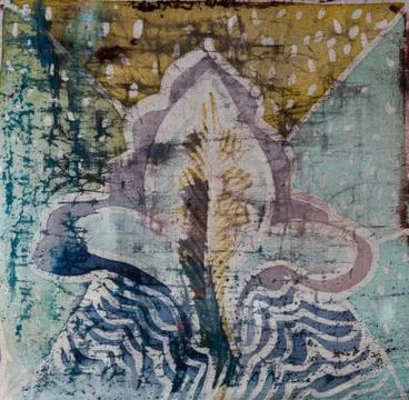 Leaf, hot batik, background texture, handmade on silk, abstract surrealism Stock Illustration