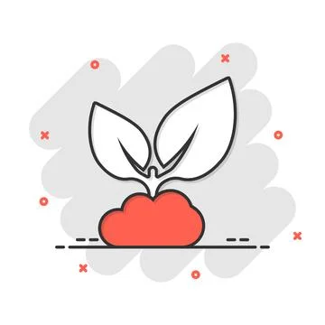 Leaf icon in comic style. Plant cartoon vector illustration on white isolat.. Stock Illustration