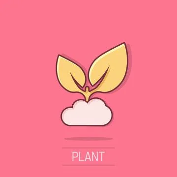 Leaf icon in comic style. Plant cartoon vector illustration on isolated bac.. Stock Illustration