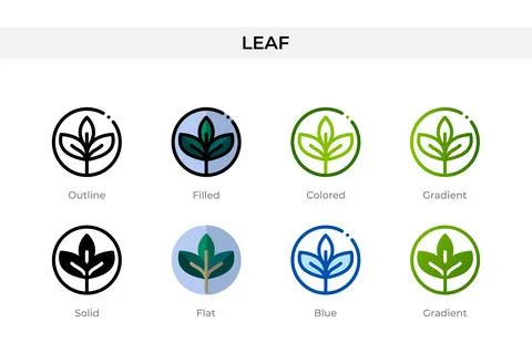 Leaf icon in different style. Leaf vector icons designed in outline, solid,.. Stock Illustration